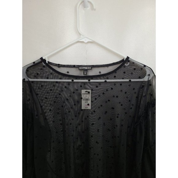Express Black Textured Polka Dot Sheer Bell Sleeve NEW Blouse Size XS - Picture 2 of 8
